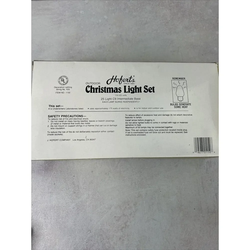 Vtg Hoferts C9 Bulb Clear 25 Pieces Christmas‎ Lights Outdoor Indoor.